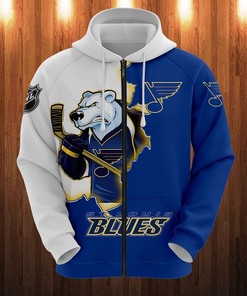 St. Louis Blues Hoodie 3D Cartoon Graphic Zip Hoodie Zipper For Fans With Custom All Over Print Hoodie
