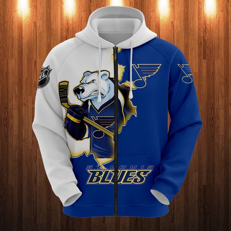 St. Louis Blues Hoodie 3D Cartoon Graphic Zip Hoodie Zipper For Fans With Custom All Over Print Hoodie