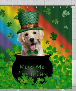 St. Patrick's Day Dog Kiss Me I'm Irish Shower Curtain for Bathroom Decor with Waterproof Fabric