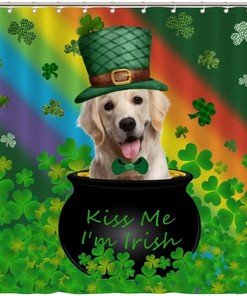 St. Patrick's Day Dog Kiss Me I'm Irish Shower Curtain for Bathroom Decor with Waterproof Fabric