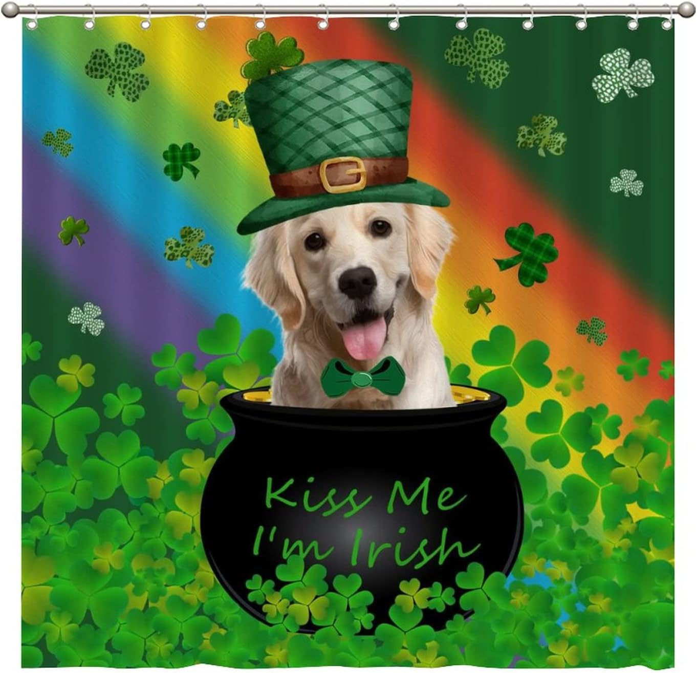 St. Patrick's Day Dog Kiss Me I'm Irish Shower Curtain for Bathroom Decor with Waterproof Fabric