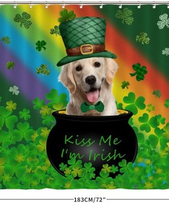 St. Patrick's Day Dog Kiss Me I'm Irish Shower Curtain for Bathroom Decor with Waterproof Fabric