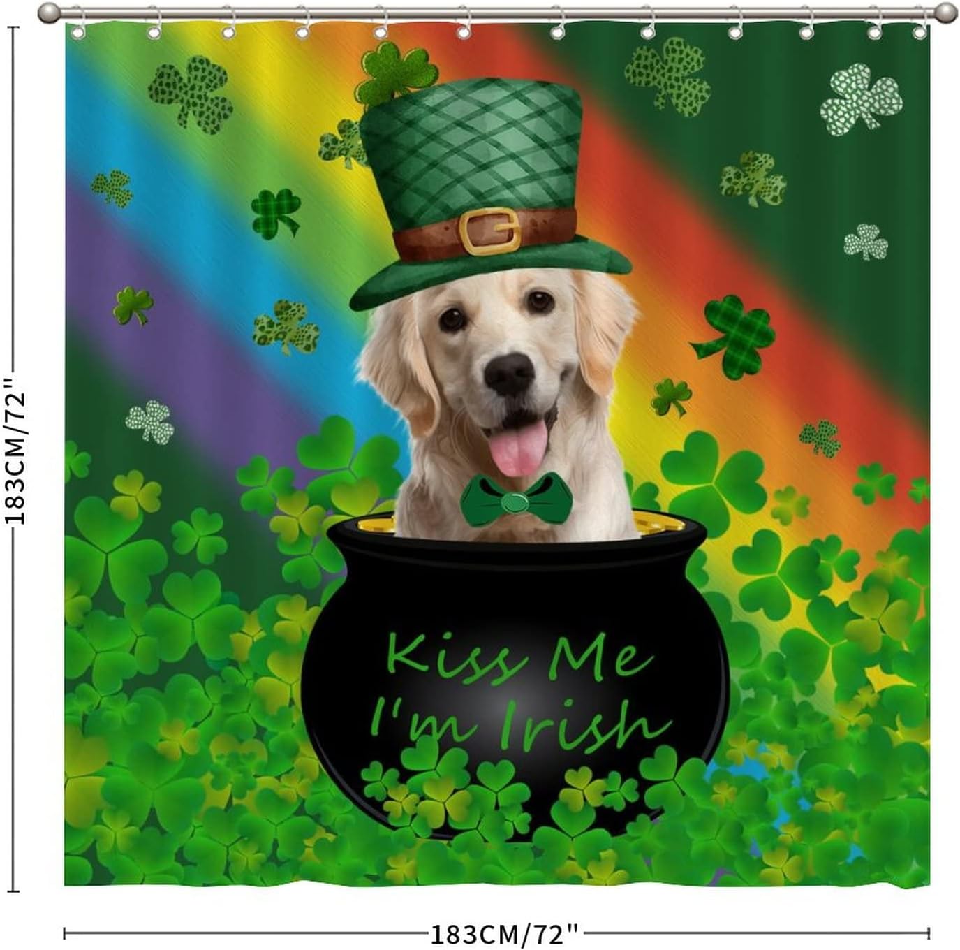 St. Patrick's Day Dog Kiss Me I'm Irish Shower Curtain for Bathroom Decor with Waterproof Fabric