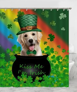 St. Patrick's Day Dog Kiss Me I'm Irish Shower Curtain for Bathroom Decor with Waterproof Fabric