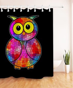 Stain Glass Owl Shower CurtainMulticolored Fabric Bathroom Decor