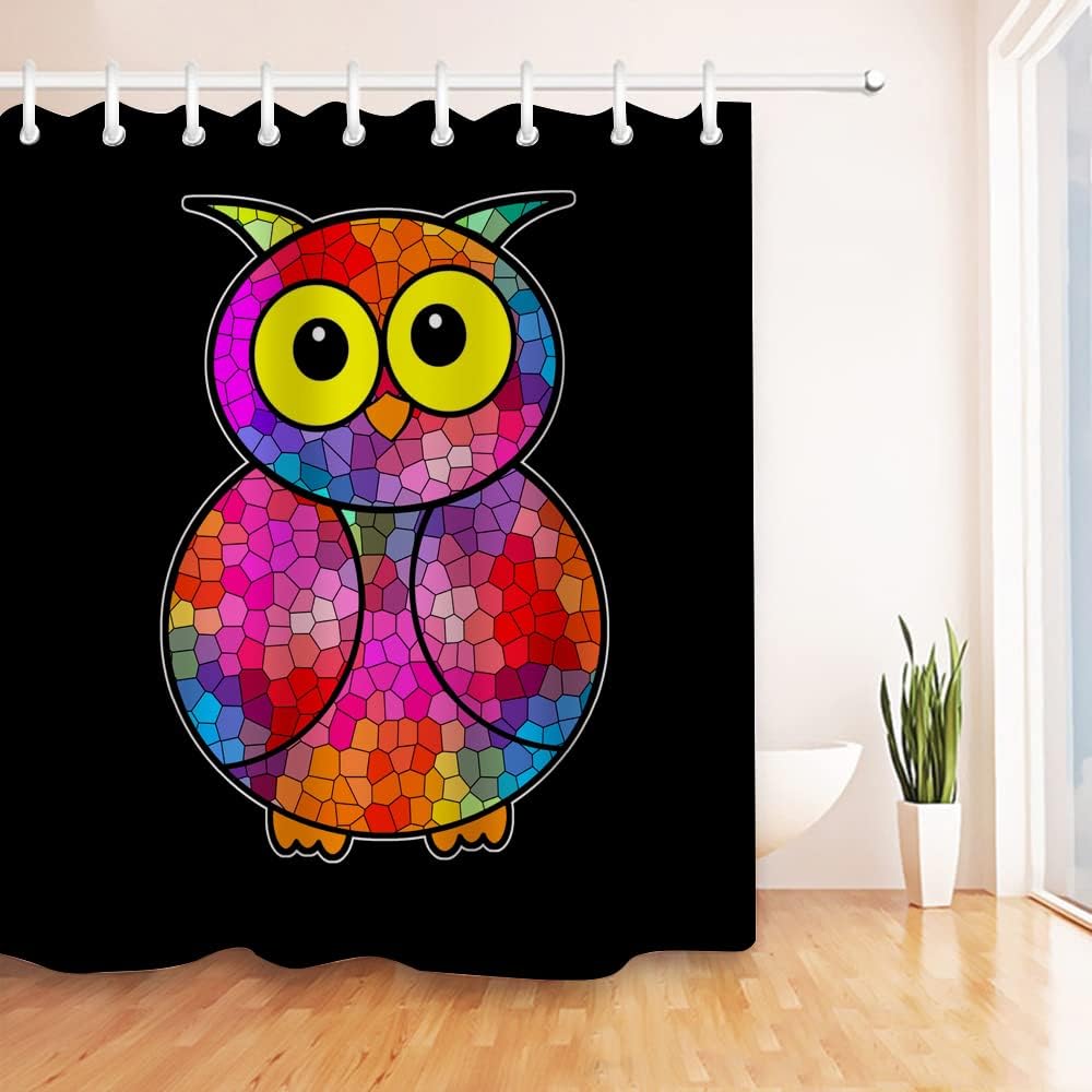 Stain Glass Owl Shower CurtainMulticolored Fabric Bathroom Decor