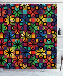 Stained Glass Church Window Geometric Pattern Shower Curtain For Bathroom Decor