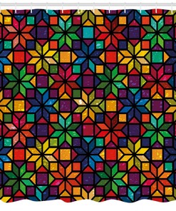 Stained Glass Church Window Geometric Pattern Shower Curtain For Bathroom Decor
