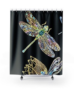 Stained Glass Dragonfly Shower Curtain for a Nature Inspired and Elegant Bathroom