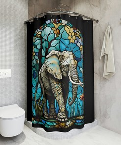 Stained Glass Elephant / Bathroom Art / Unique Shower Curtain / Vintage Bathroom Shower Curtains