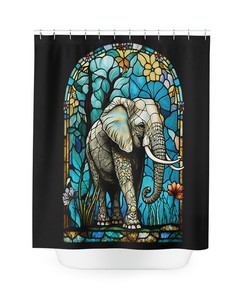 Stained Glass Elephant / Bathroom Art / Unique Shower Curtain / Vintage Bathroom Shower Curtains