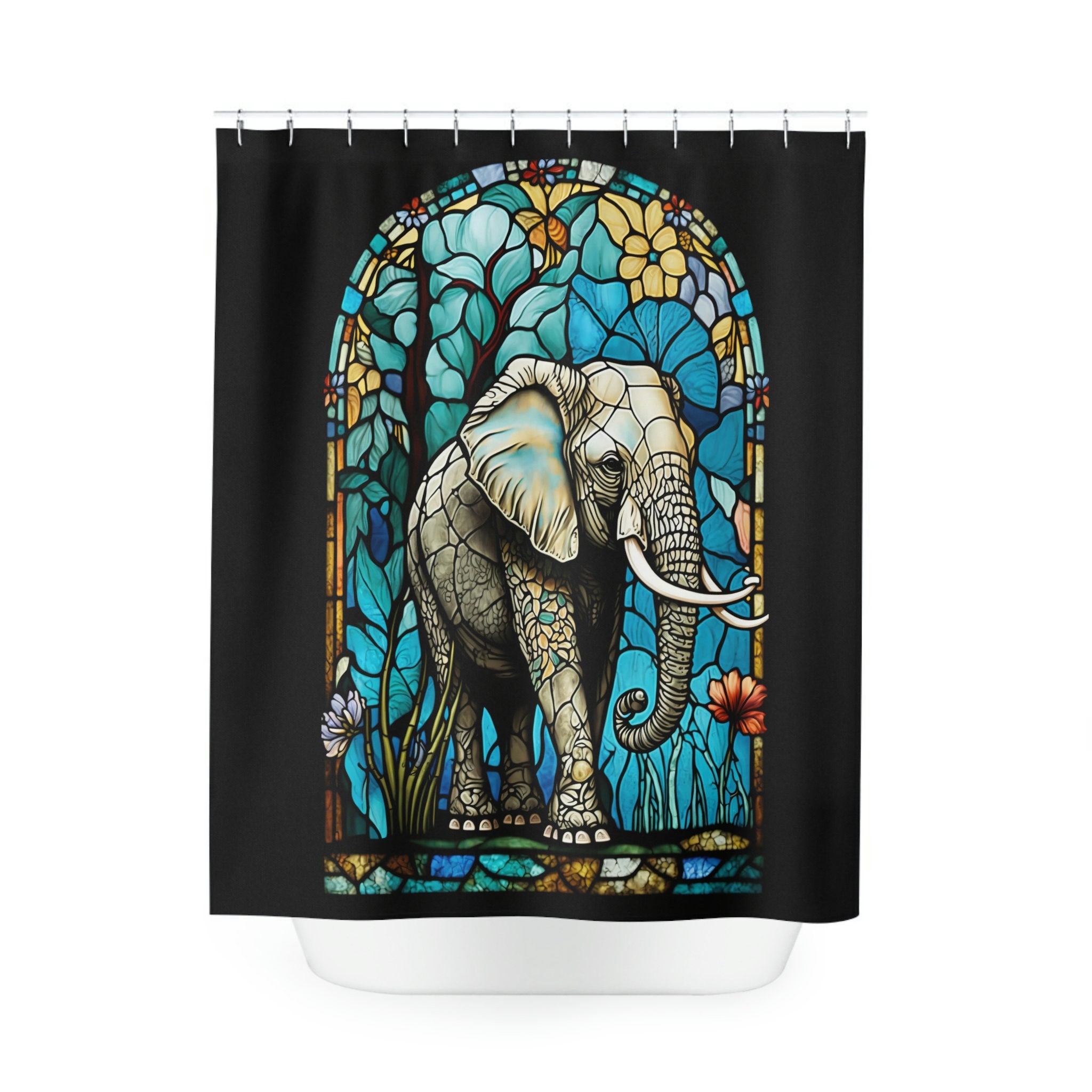 Stained Glass Elephant / Bathroom Art / Unique Shower Curtain / Vintage Bathroom Shower Curtains
