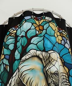 Stained Glass Elephant / Bathroom Art / Unique Shower Curtain / Vintage Bathroom Shower Curtains