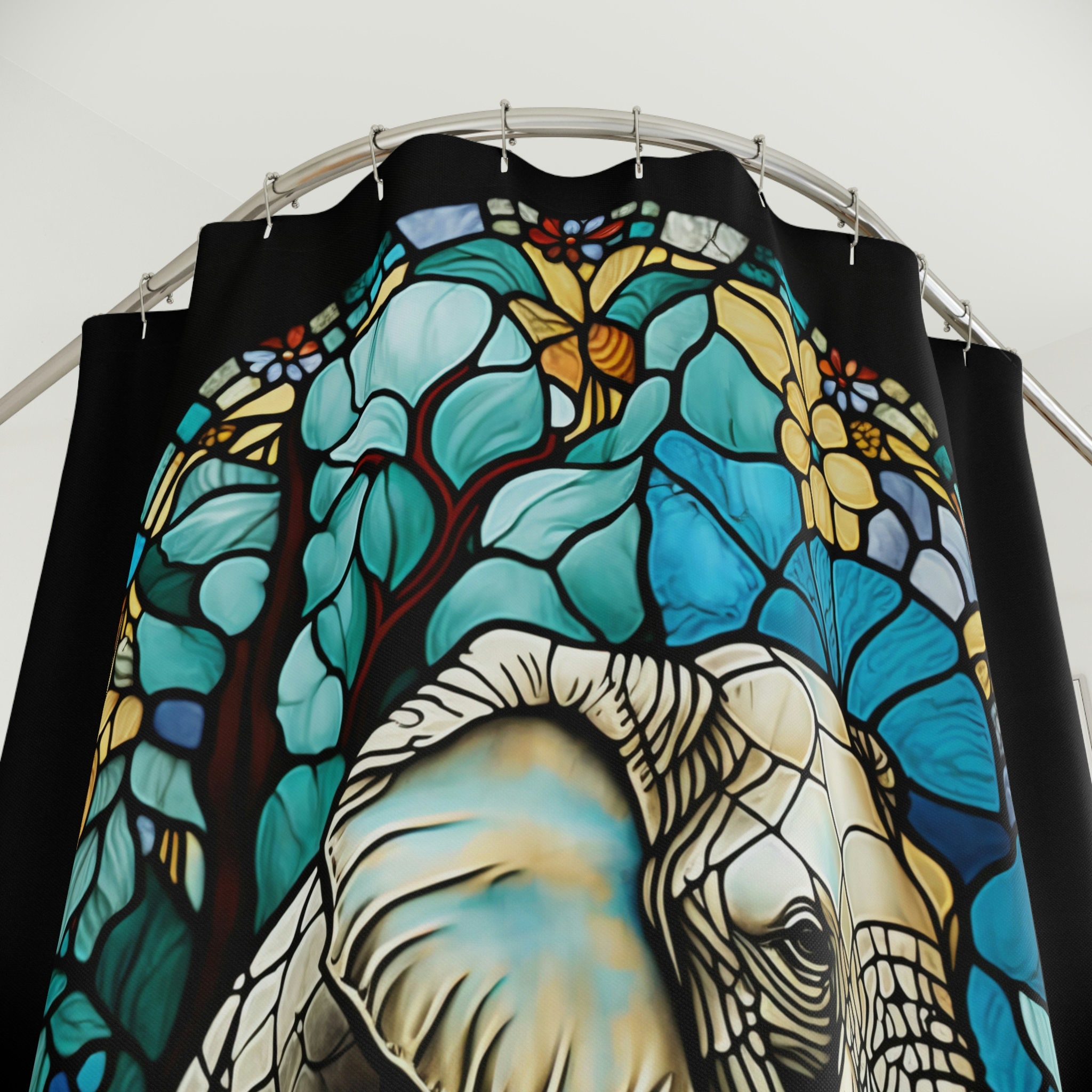 Stained Glass Elephant / Bathroom Art / Unique Shower Curtain / Vintage Bathroom Shower Curtains