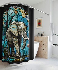 Stained Glass Elephant / Bathroom Art / Unique Shower Curtain / Vintage Bathroom Shower Curtains
