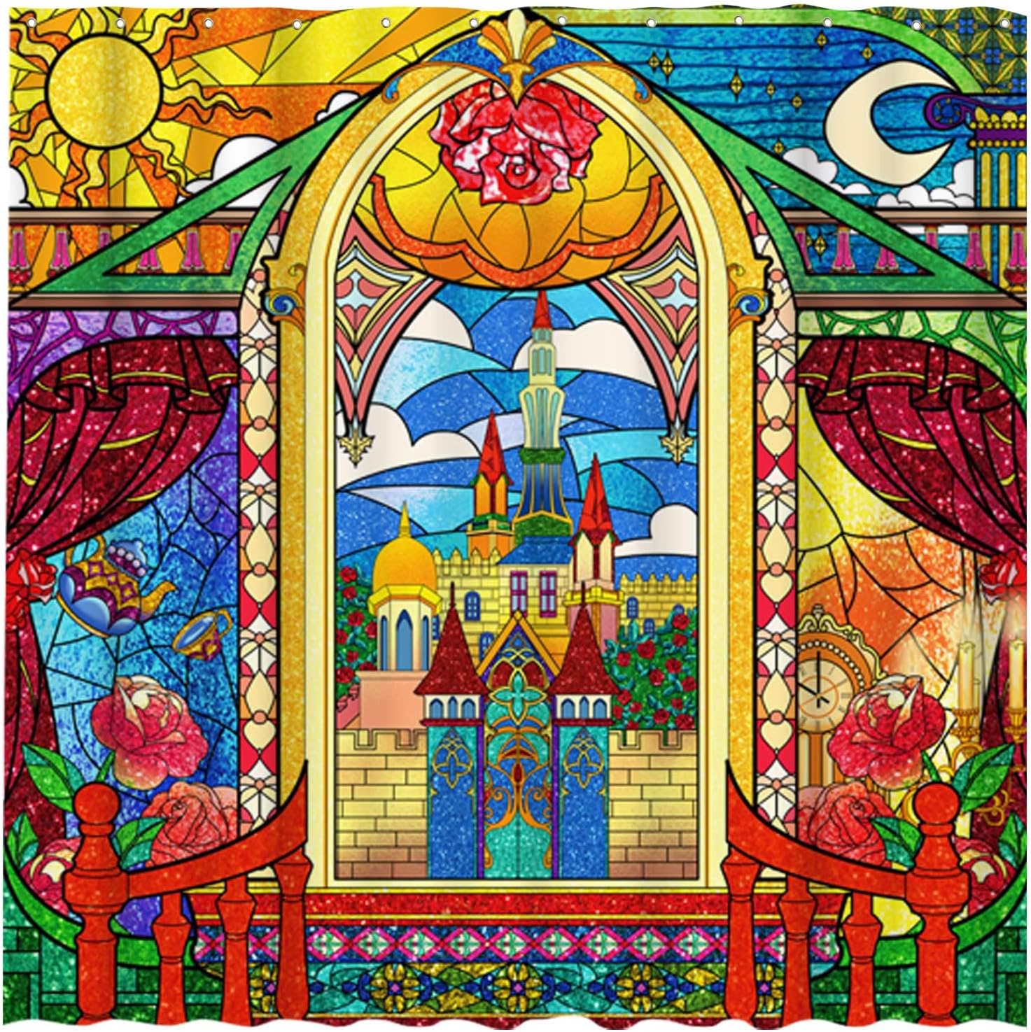Stained Glass Windows Princess Palace Shower Curtain By Allenjoy - Colorful And Clerestory Art Decoration