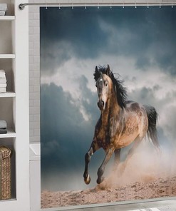 Stallion in Dust Shower Curtain - Majestic Horse-Themed Bathroom Decor 