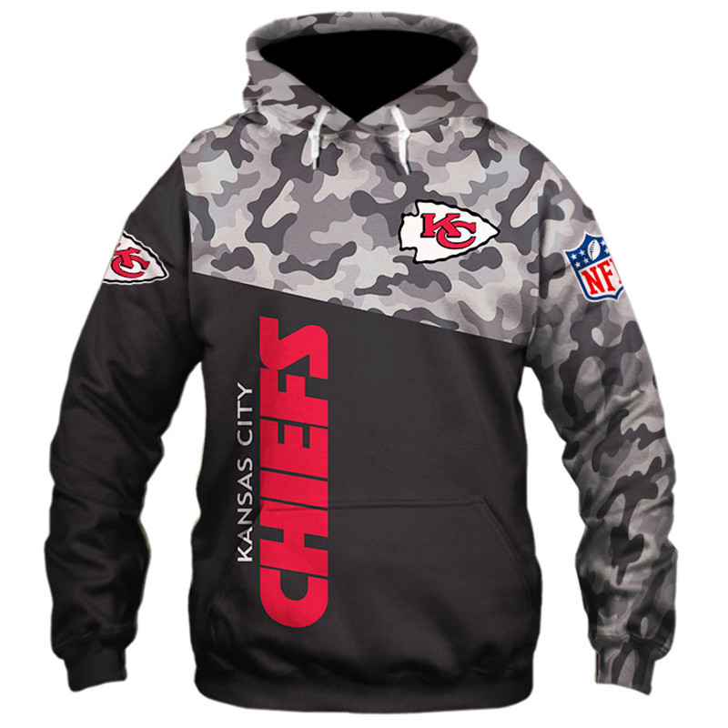 Stand Out This Season With The Kansas City Chiefs Military Hoodie 3D Zip Hoodie With Long Sleeve Design