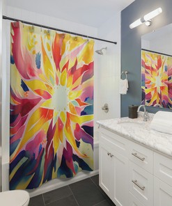 Star Flower Psychedelic Shower Curtain, Vibrant Bathroom Print