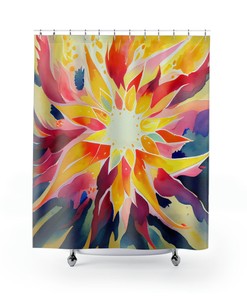 Star Flower Psychedelic Shower Curtain, Vibrant Bathroom Print