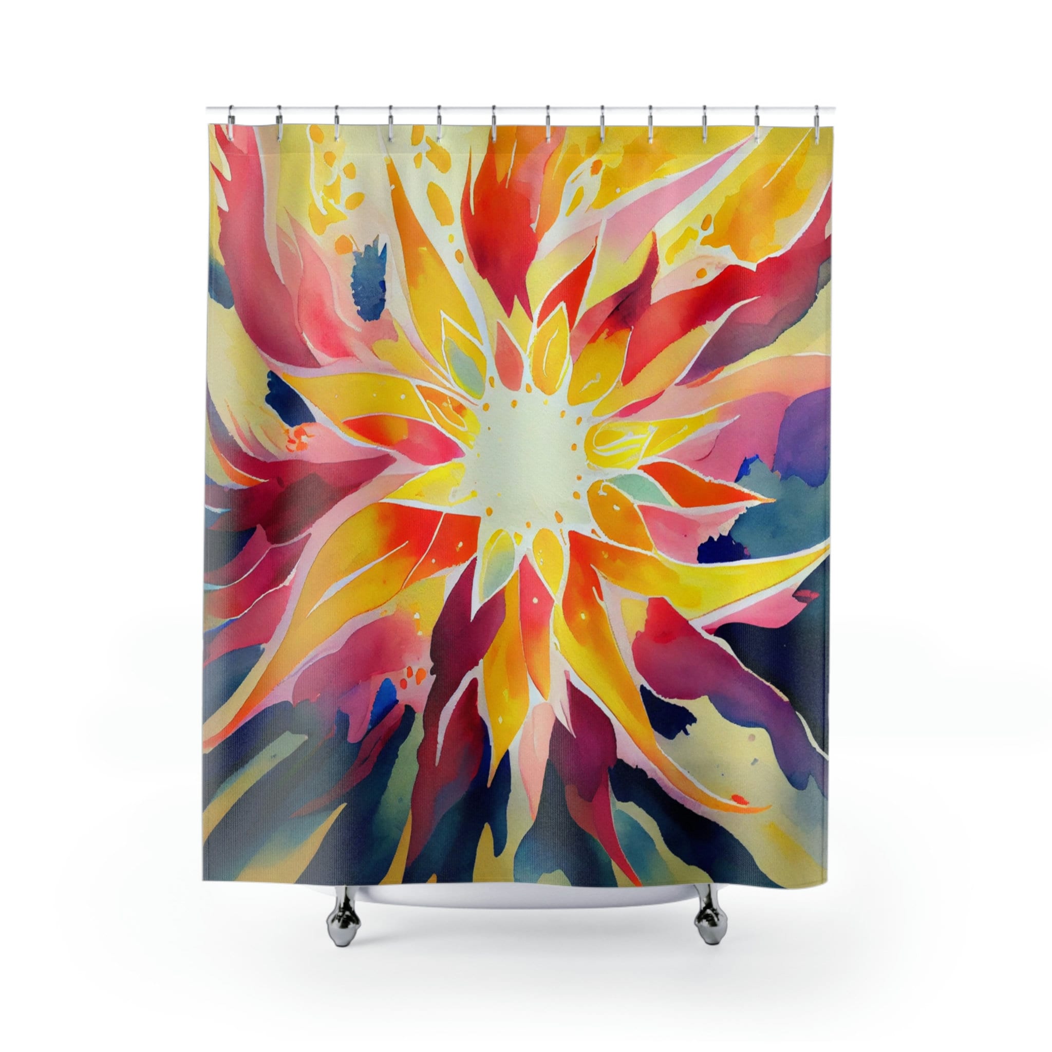 Star Flower Psychedelic Shower Curtain, Vibrant Bathroom Print