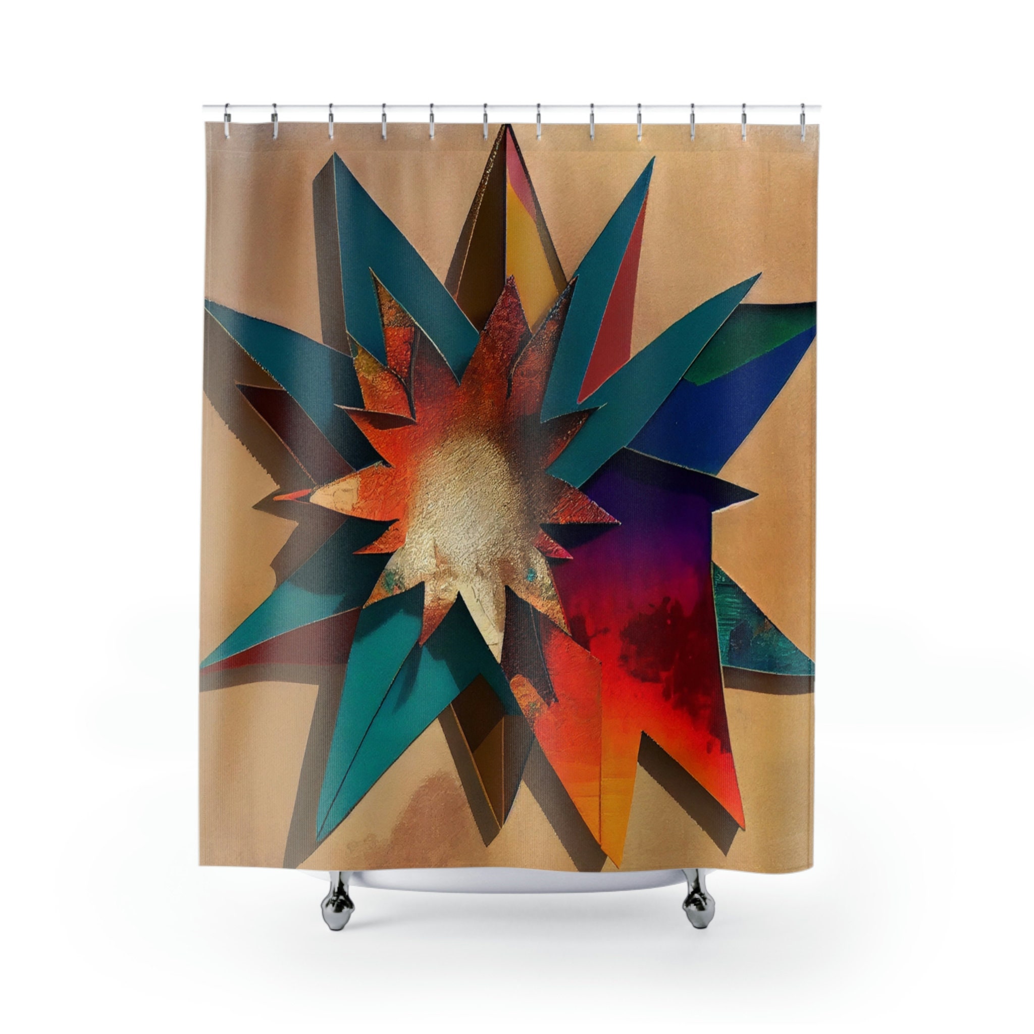 Star Flower Psychedelic Shower Curtain for a Dreamy and Bohemian Bathroom Decor