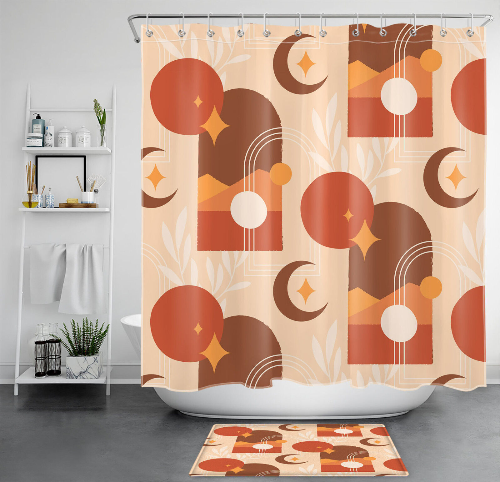 Star Moon Abstract Art Geometric Pattern Shower Curtain For Bathroom Accessories