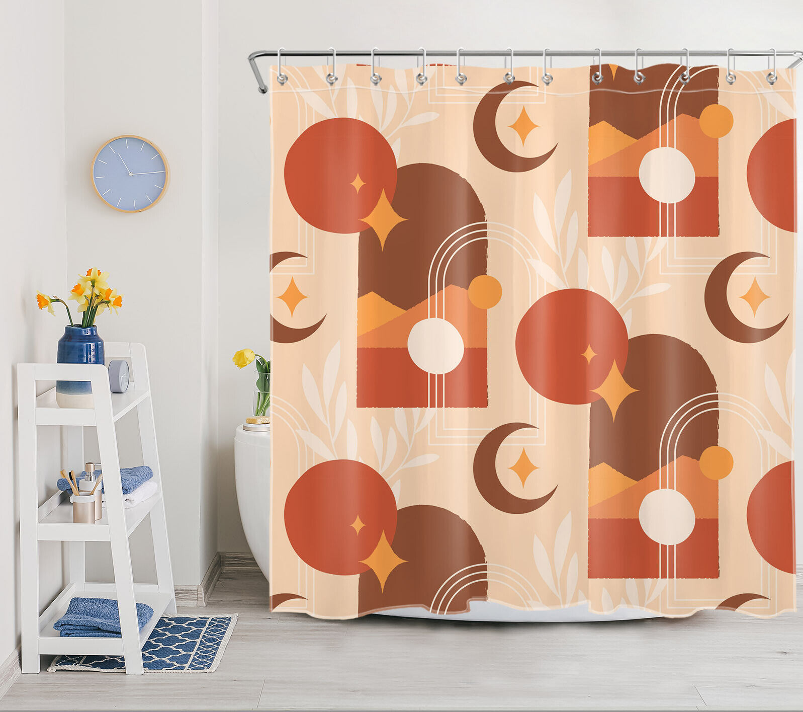 Star Moon Abstract Art Geometric Pattern Shower Curtain For Bathroom Accessories