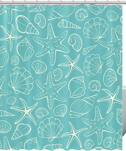 Star Shell Blue Shower Curtain for a Beachy Bathroom Decor