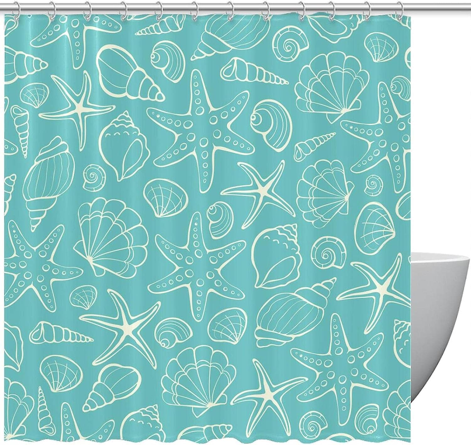 Star Shell Blue Shower Curtain for a Beachy Bathroom Decor