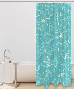 Star Shell Blue Shower Curtain for a Beachy Bathroom Decor
