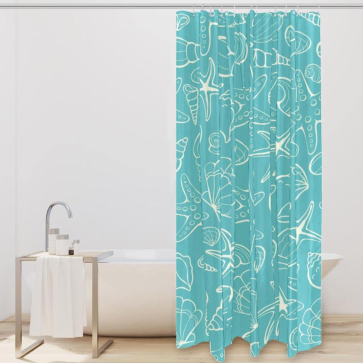 Star Shell Blue Shower Curtain for a Beachy Bathroom Decor