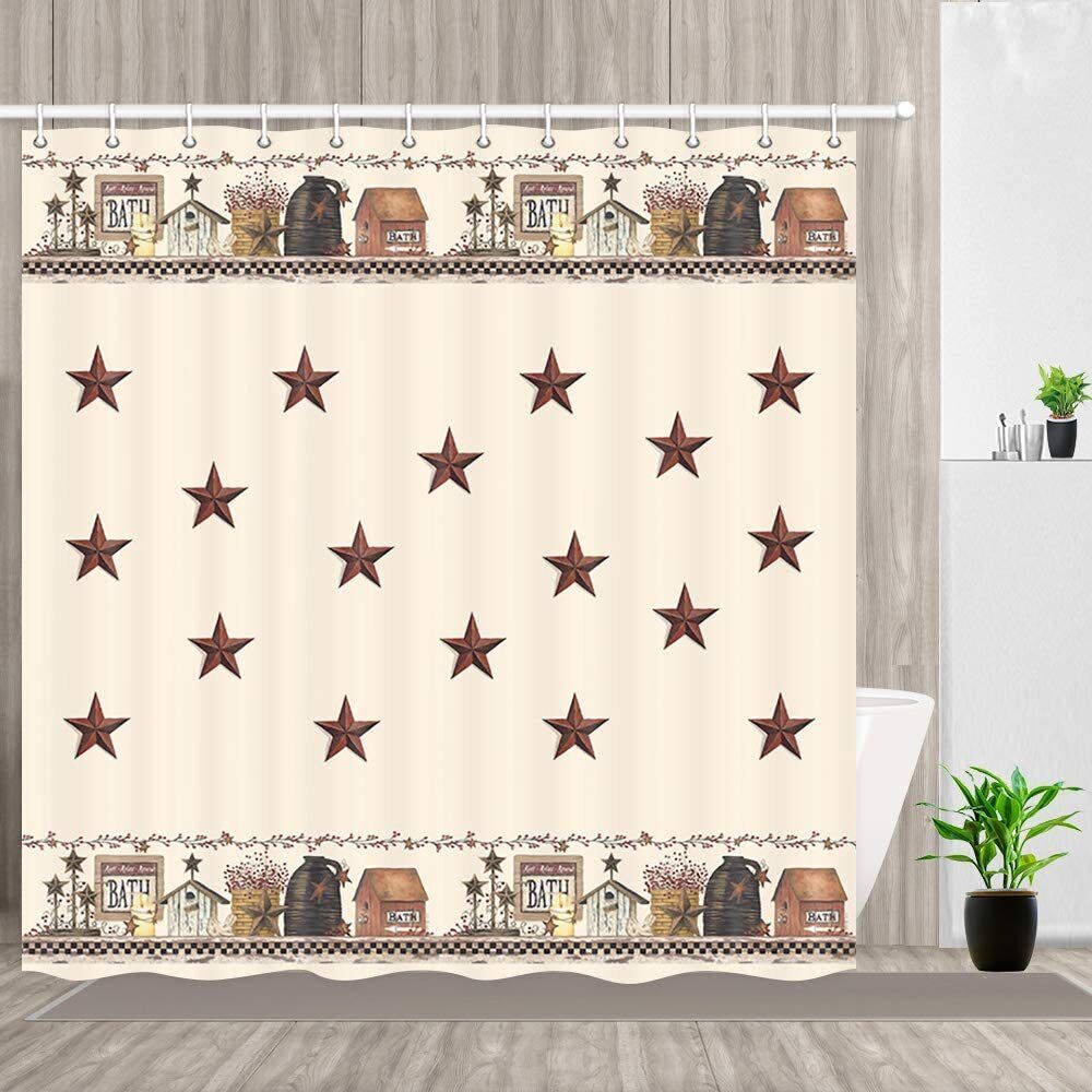 Star Shower Curtain In A Cottage Style Bathroom Decor - Image 2