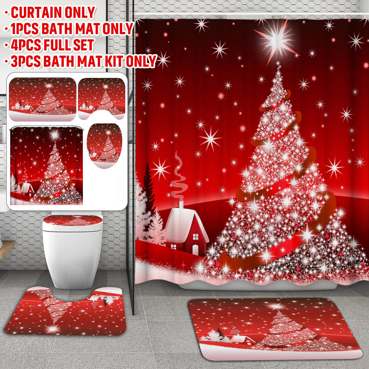 Star Shower Curtain With A Christmas Tree For An Anti-Slip And Festive Bathroom