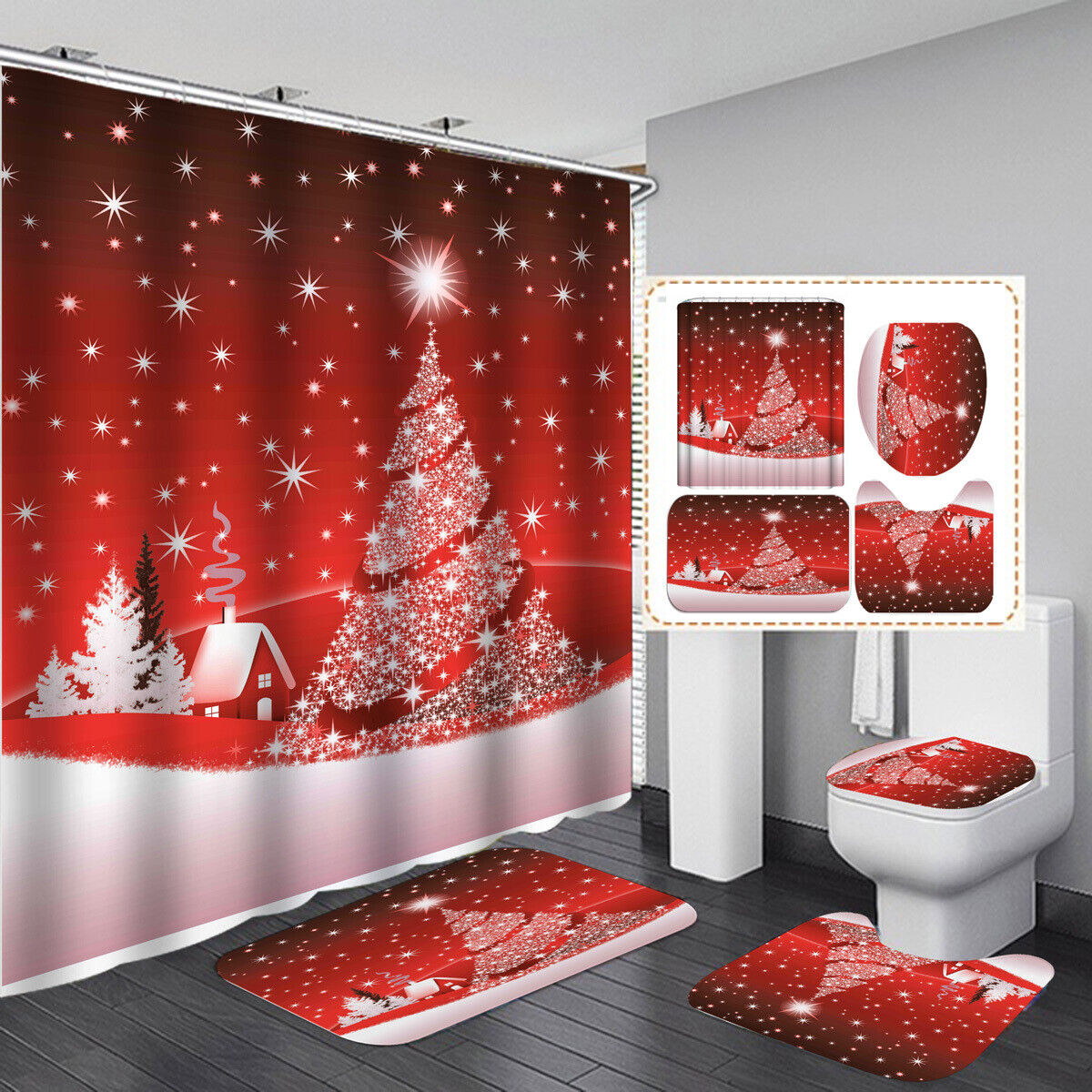 Star Shower Curtain With A Christmas Tree For An Anti-Slip And Festive Bathroom - Image 2