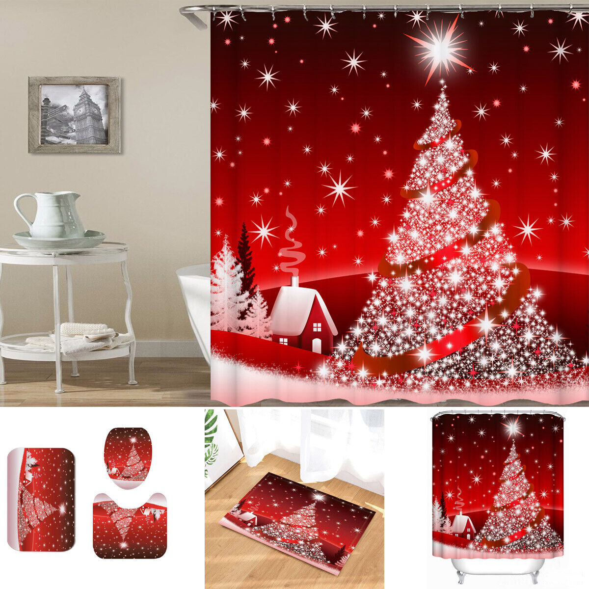Star Shower Curtain With A Christmas Tree For An Anti-Slip And Festive Bathroom - Image 3