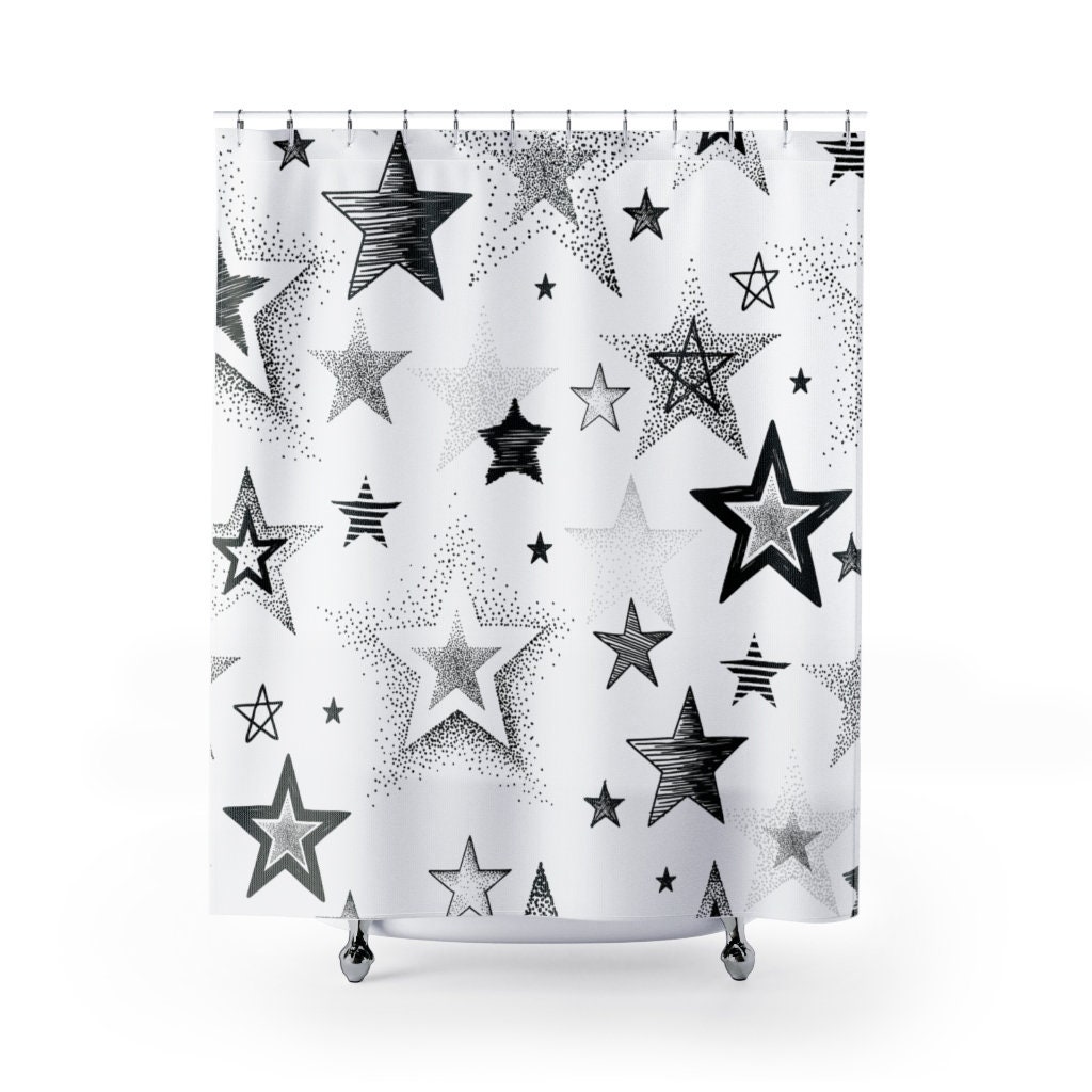 Star Shower Curtain With Metallic Detailing For A Glamorous Bathroom Decor, Elegant Bathroom Accessories