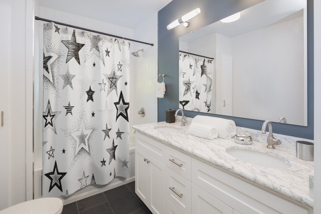 Star Shower Curtain With Metallic Detailing For A Glamorous Bathroom Decor, Elegant Bathroom Accessories - Image 2