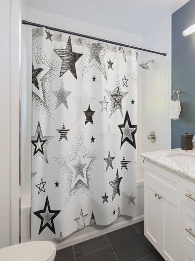 Star Shower Curtain With Metallic Detailing For A Glamorous Bathroom Decor, Elegant Bathroom Accessories - Image 4