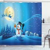 Star Snowflake Retro Print Fabric Shower Curtain For Festive Bathroom Decor