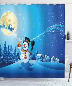 Star Snowflake Retro Print Fabric Shower Curtain For Festive Bathroom Decor