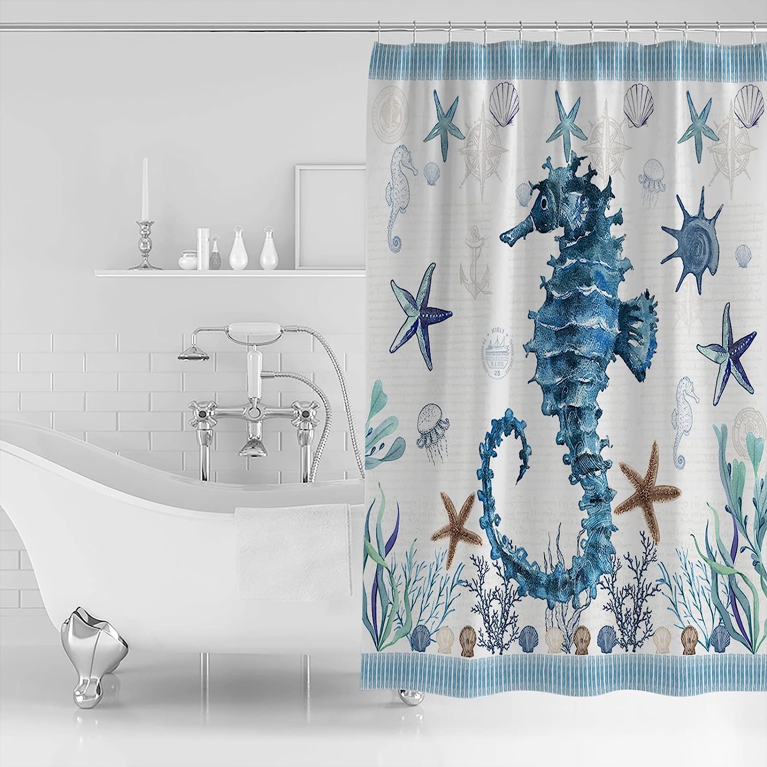 Starfish And Seahorse Ocean Shower Curtain For A Beachy Look - Image 2