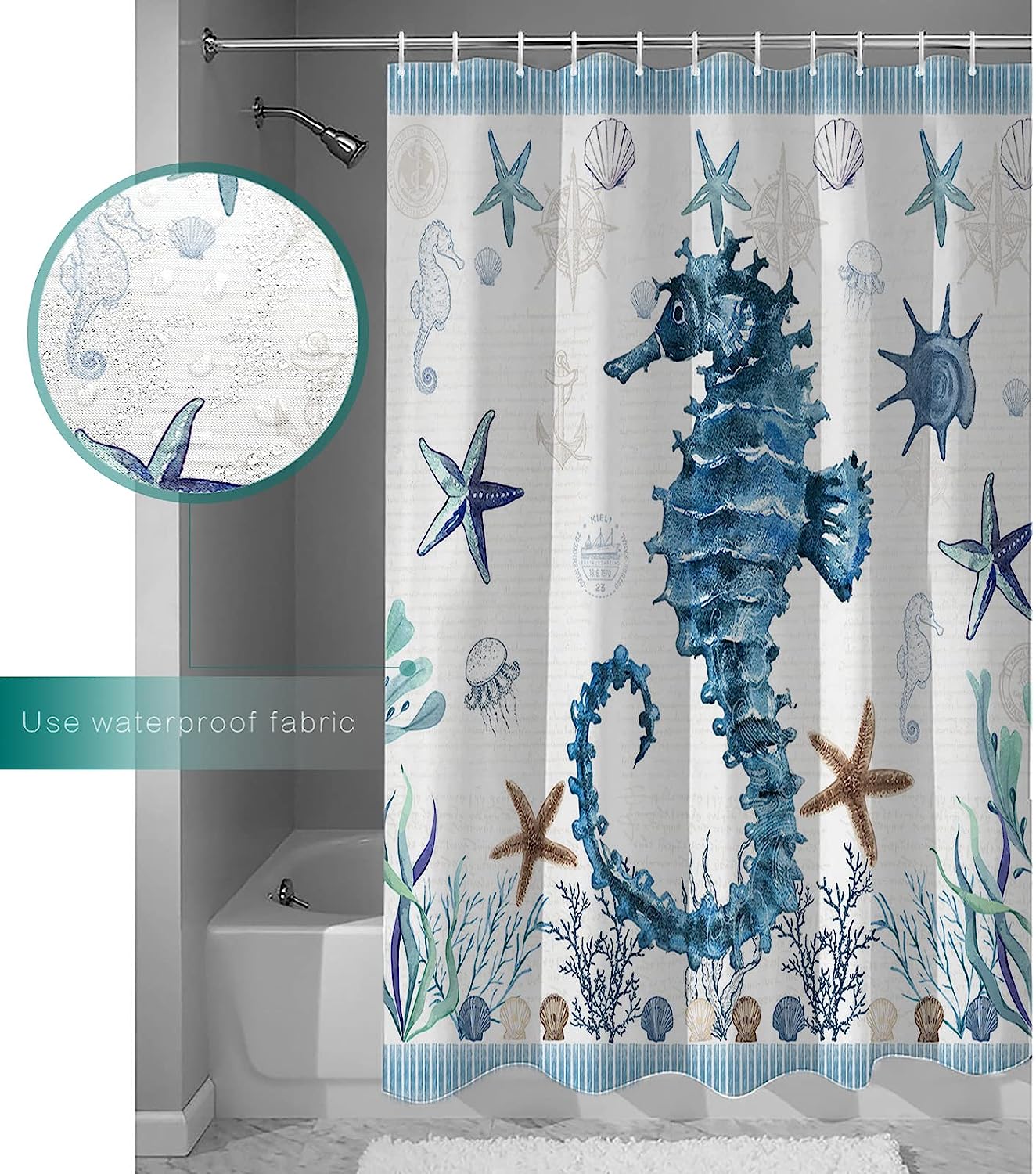 Starfish And Seahorse Ocean Shower Curtain For A Beachy Look - Image 3