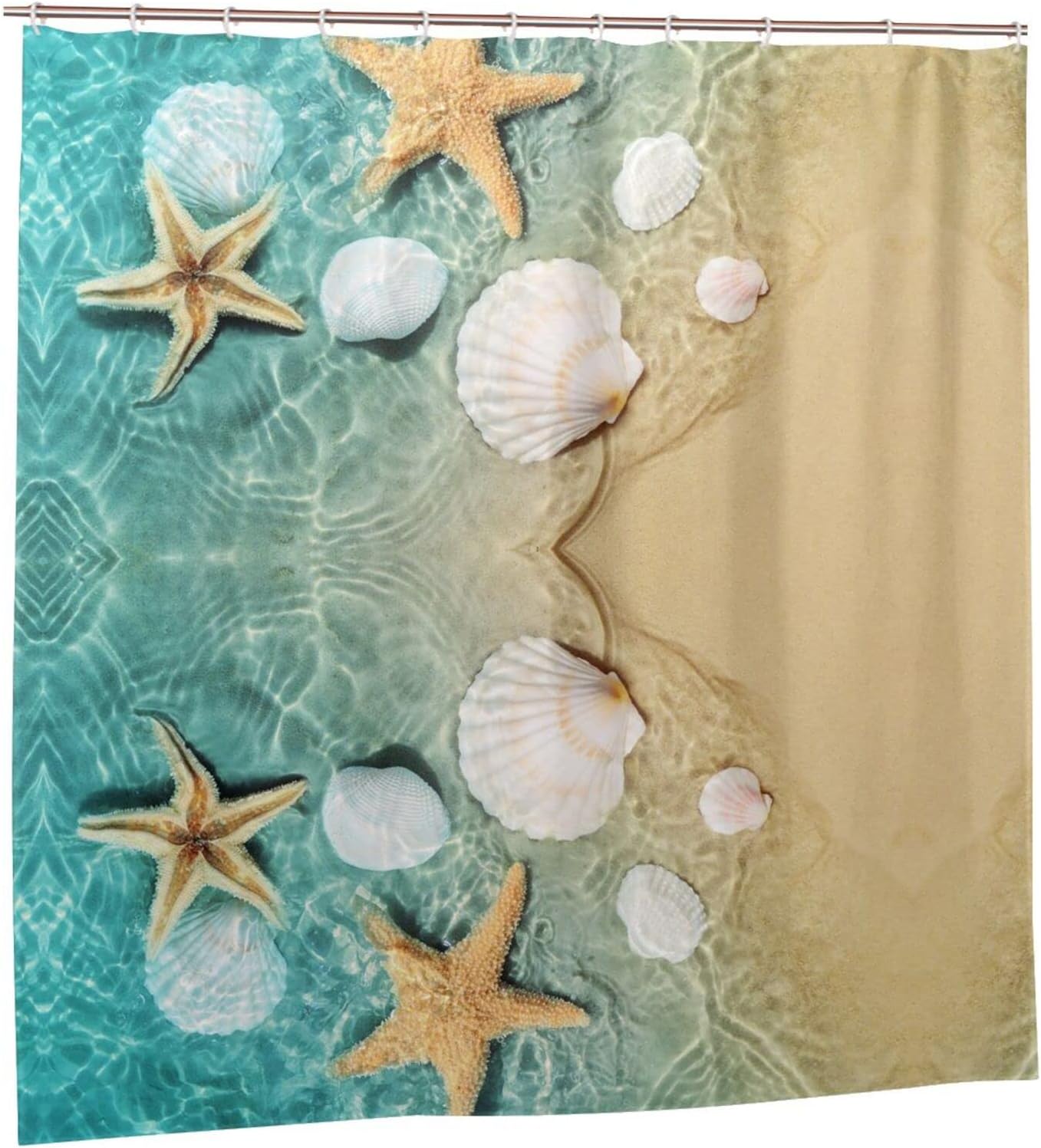 Starfish And Seashell Pattern Coastal Shower Curtain For Bathroom - Image 2