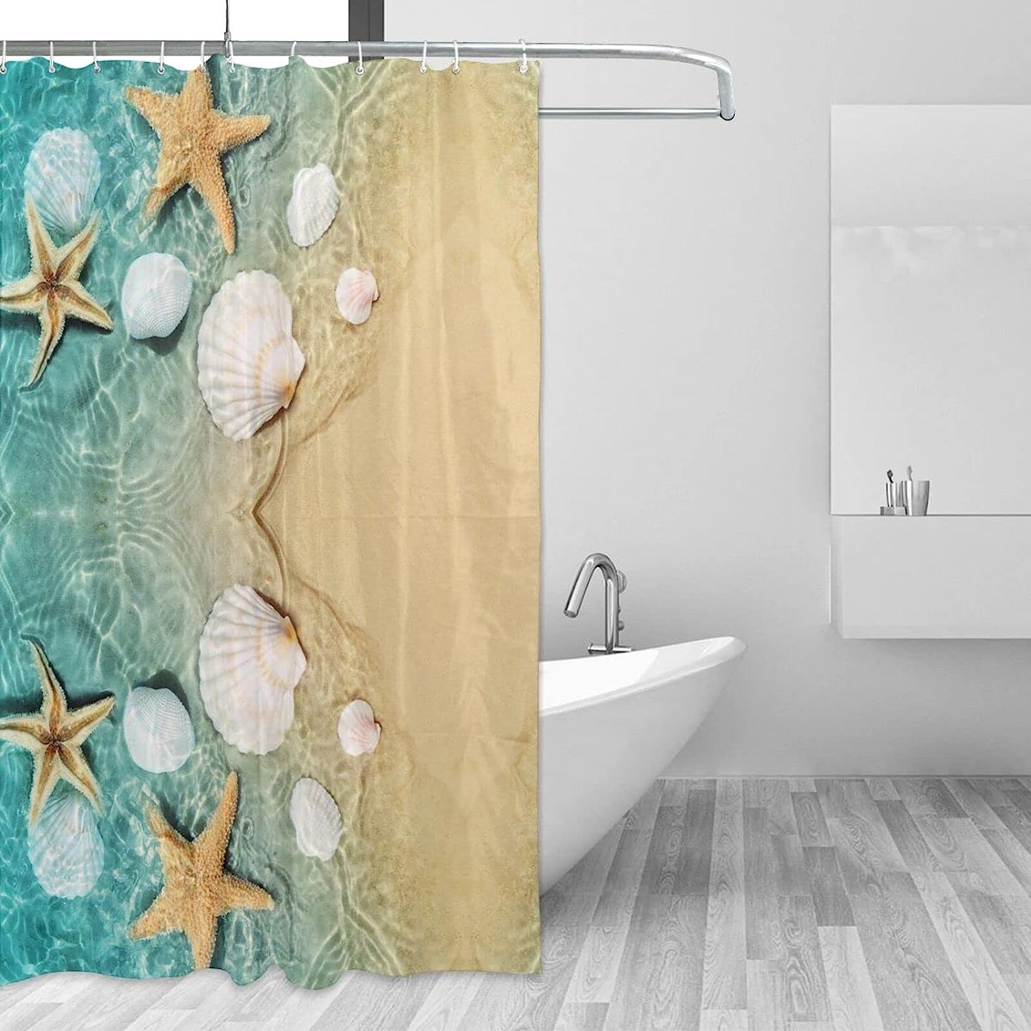 Starfish And Seashell Pattern Coastal Shower Curtain For Bathroom - Image 3