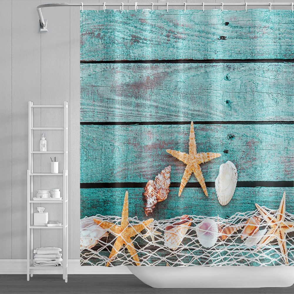 Starfish And Seashells Beach Themed Shower Curtain For A Summer-Inspired Bathroom - Image 2