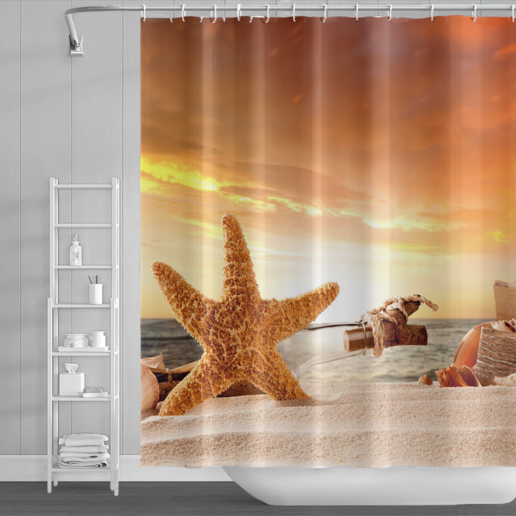 Starfish And Seashells Beach Themed Shower Curtain For A Summer-Inspired Bathroom - Image 3