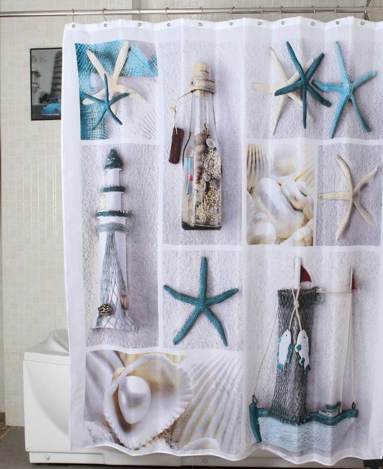 Starfish Pattern Shower Curtain Waterproof Fabric for a Decorative Bathroom Experience
