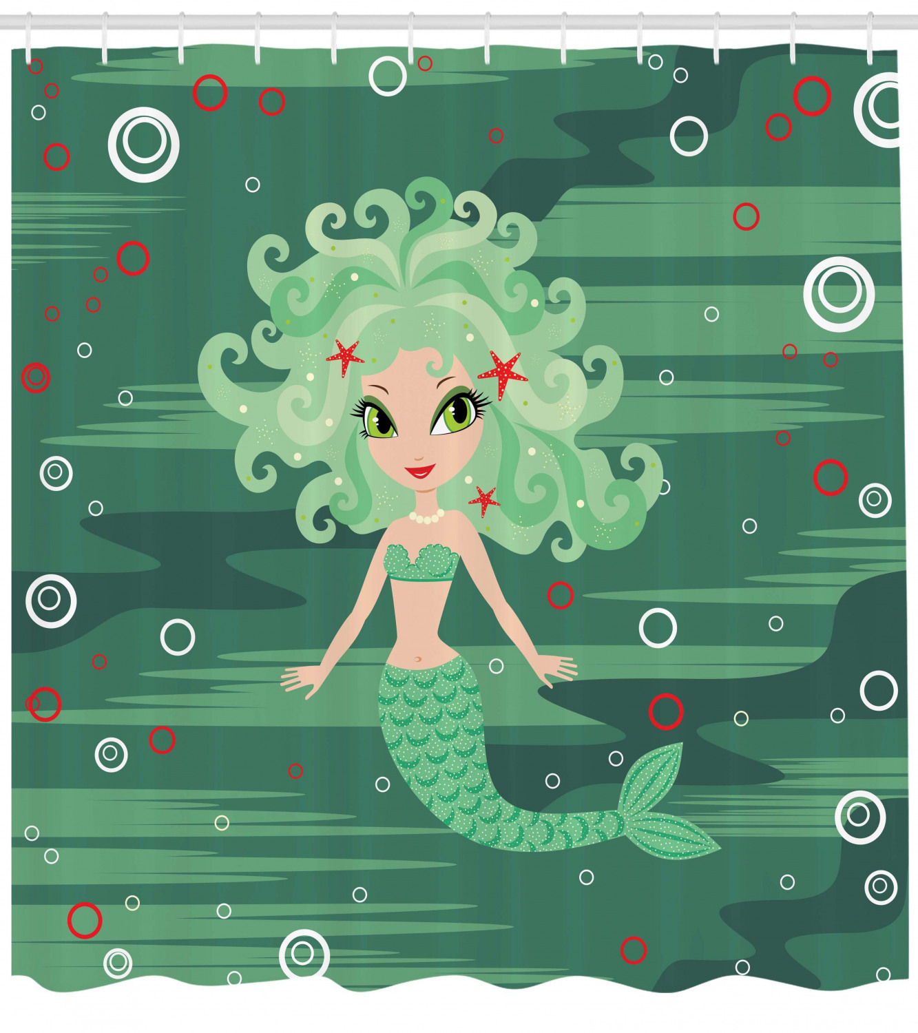 Starfish Sea Cartoon Mermaid Print Shower Curtain for Bathroom Decor