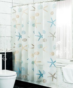 Starfish Sea Shell Peva Waterproof Shower Curtain With 12 Hooks For Bathroom Decoration